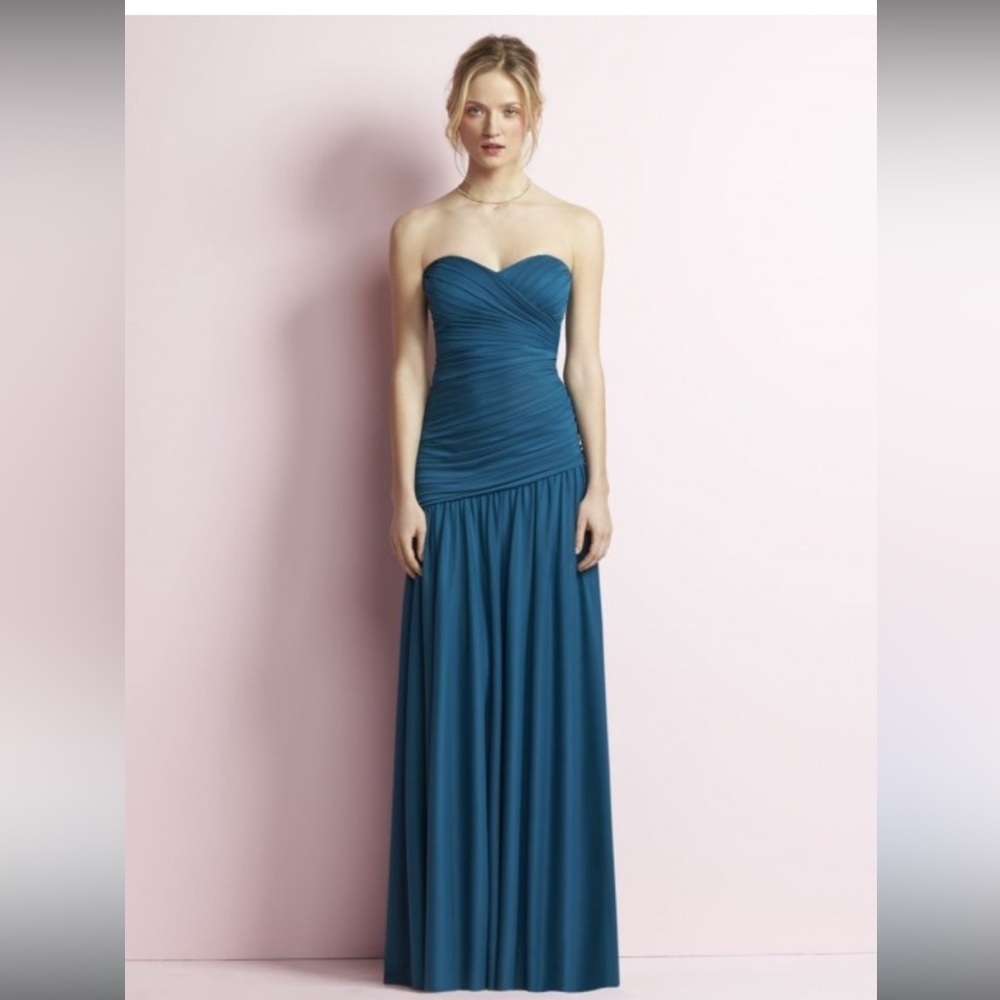 NWT Jenny Yoo Laguna Blue ruched strapless maxi dress. Size 8. Retail $298.